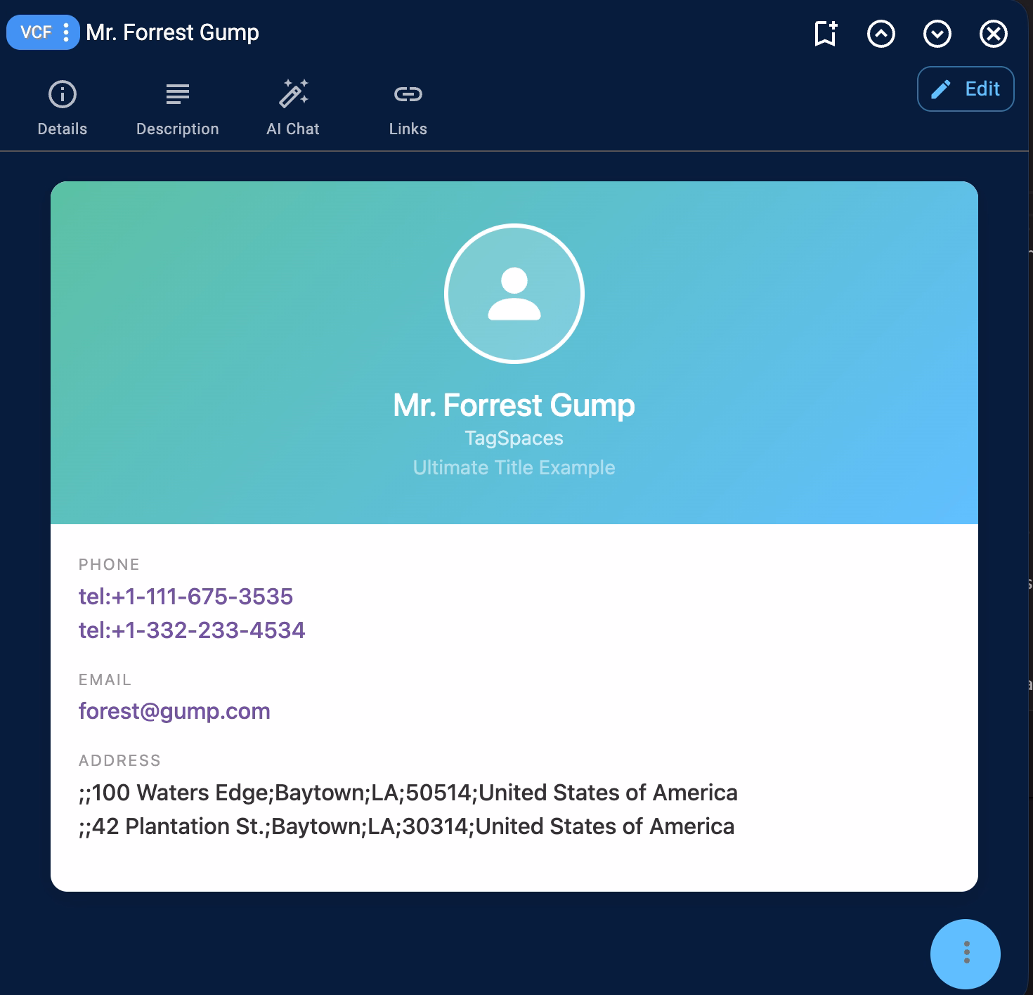 Screenshot of the contact viewer