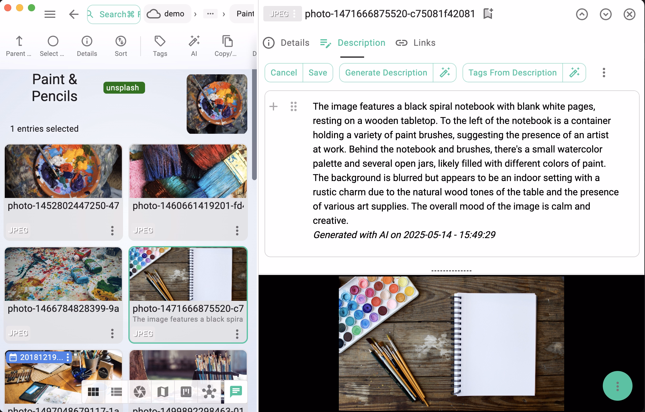 Screenshot showing annotation for image generated with an offline LLM-model
