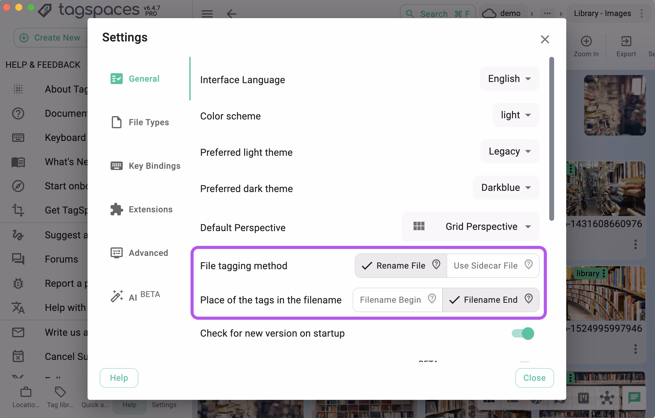 Activating tag persistence for files using sidecar files
