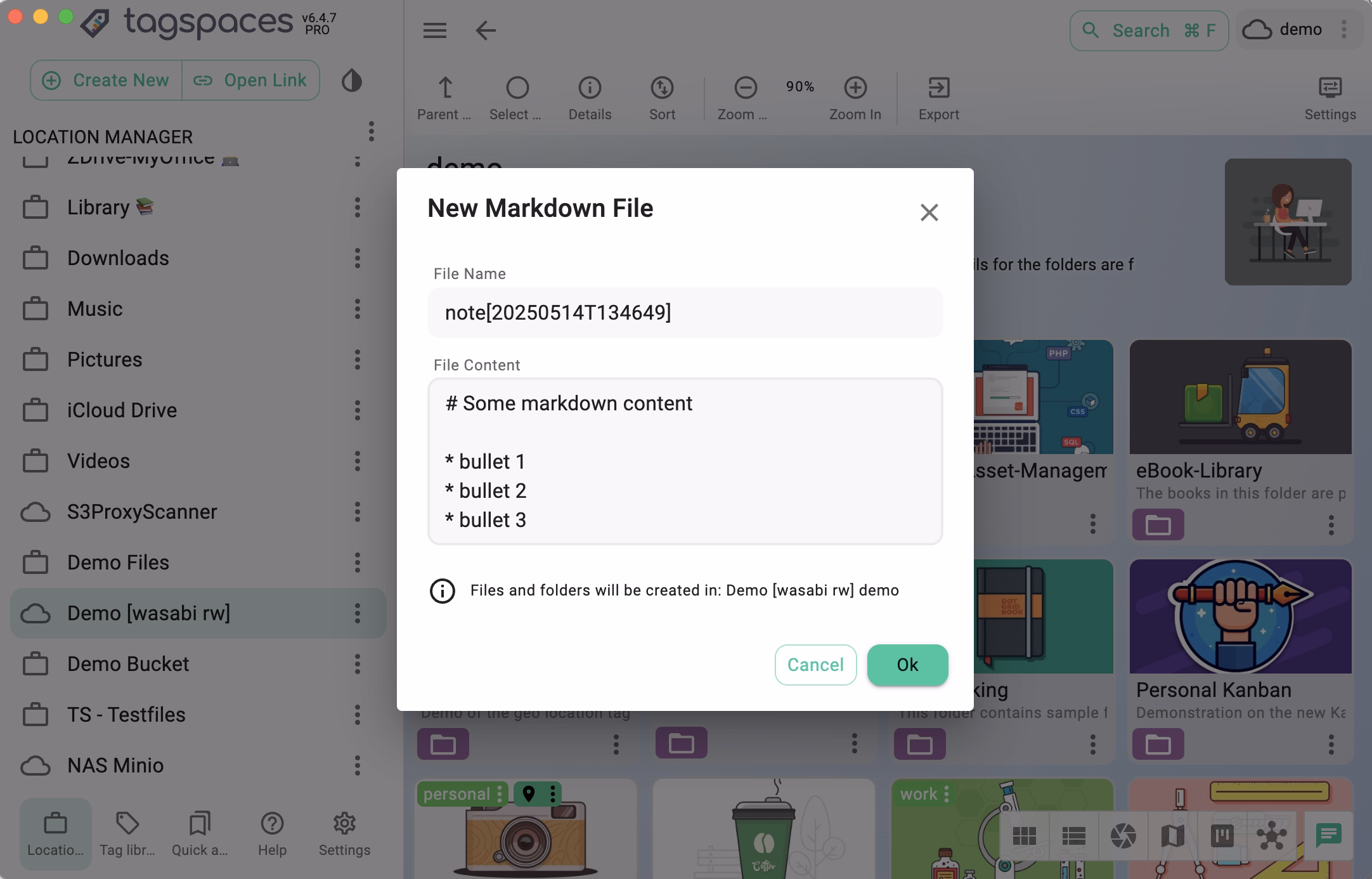 Demonstration of Note-Taking Feature in TagSpaces