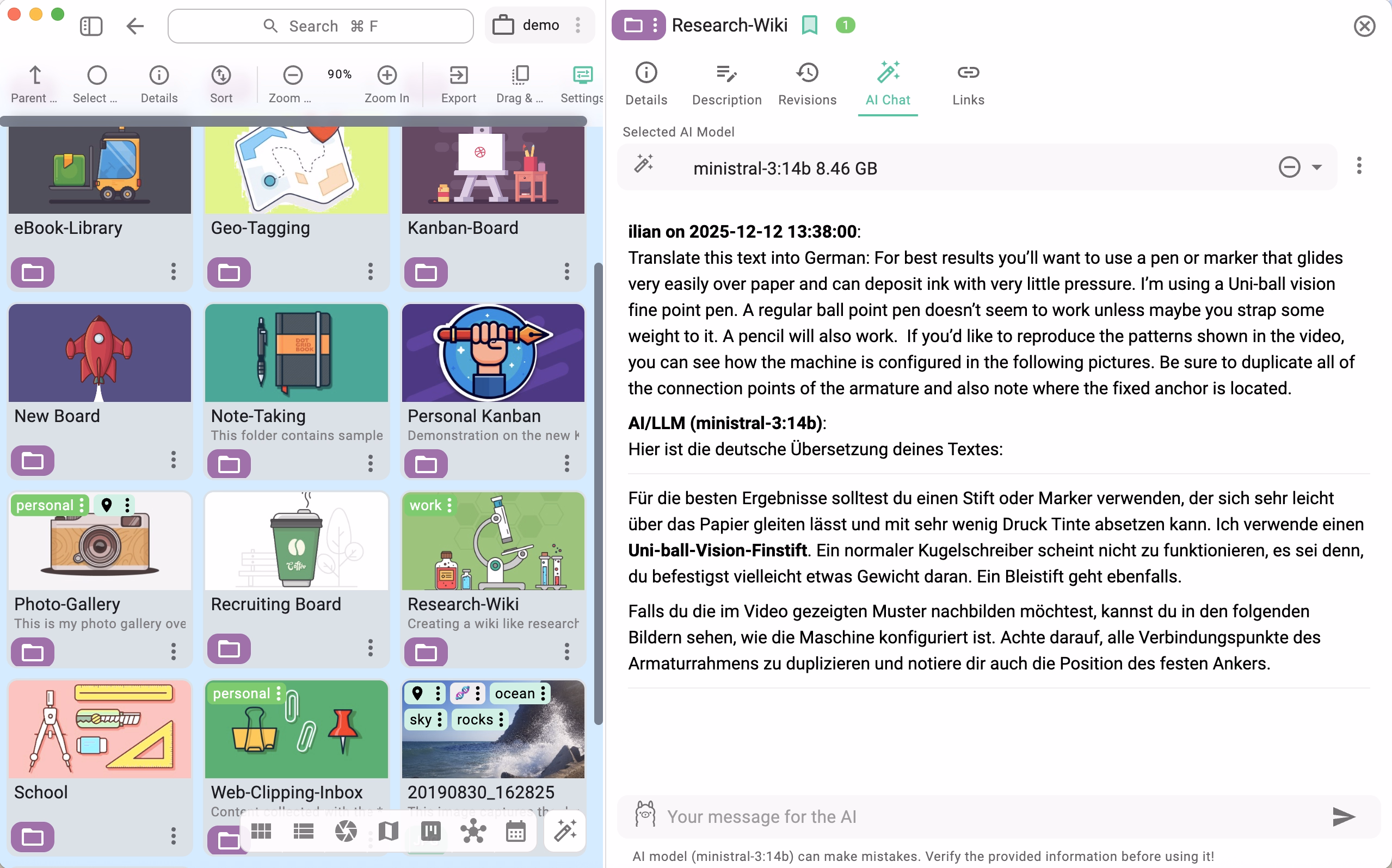 Screenshot showing annotation for image generated with an offline LLM-model