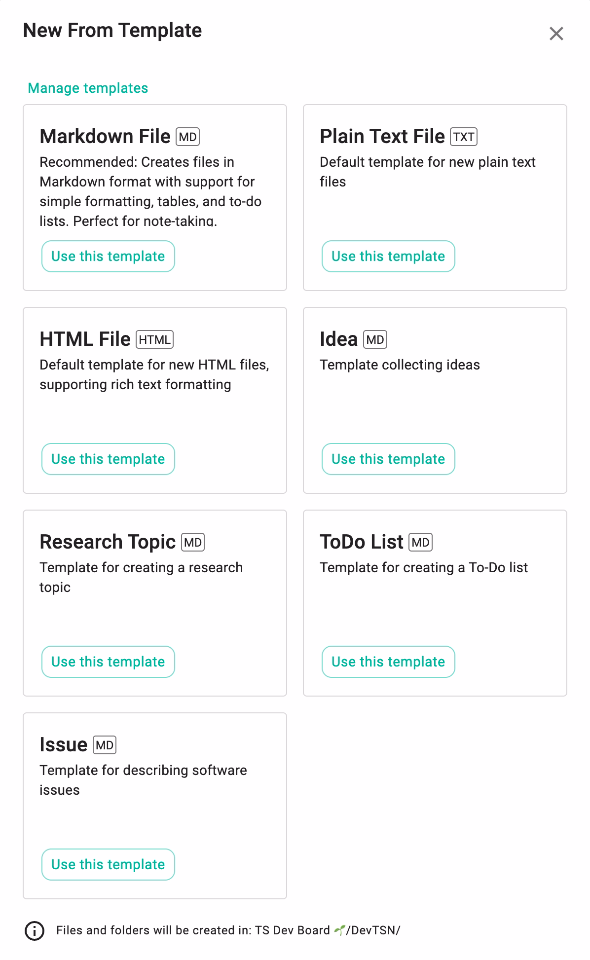 Creating new file from templates