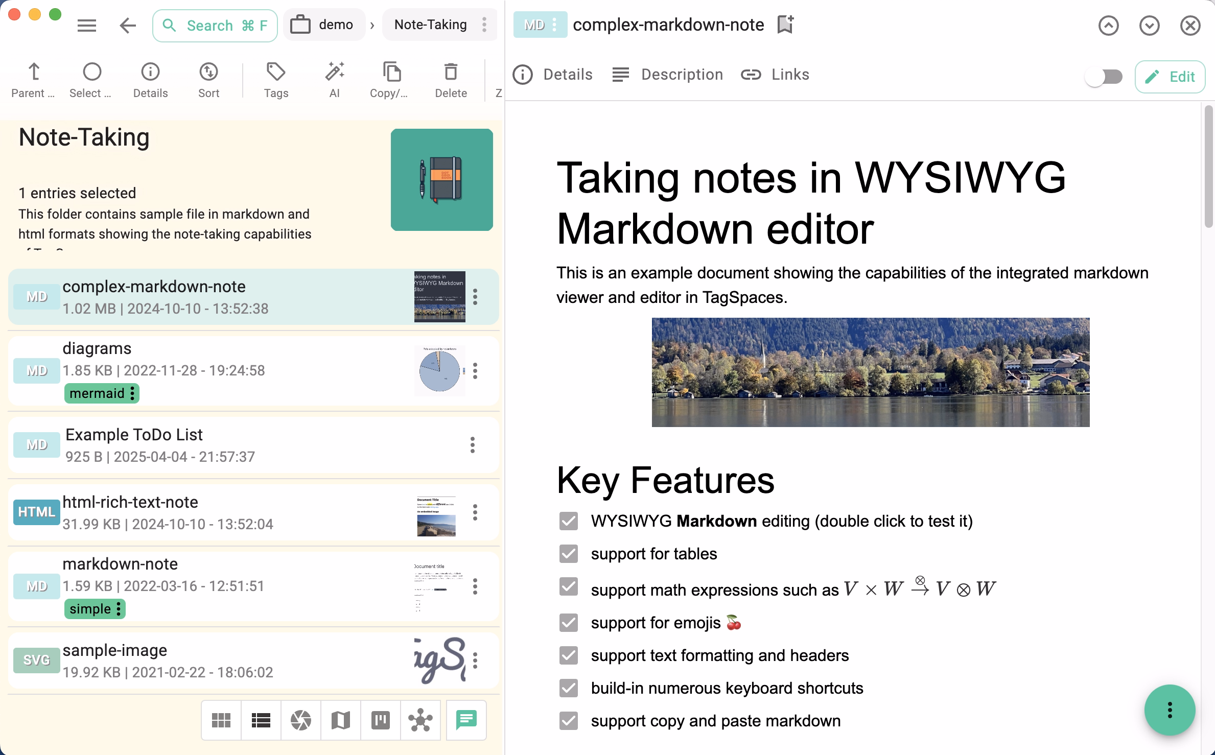 Taking digital notes in TagSpaces