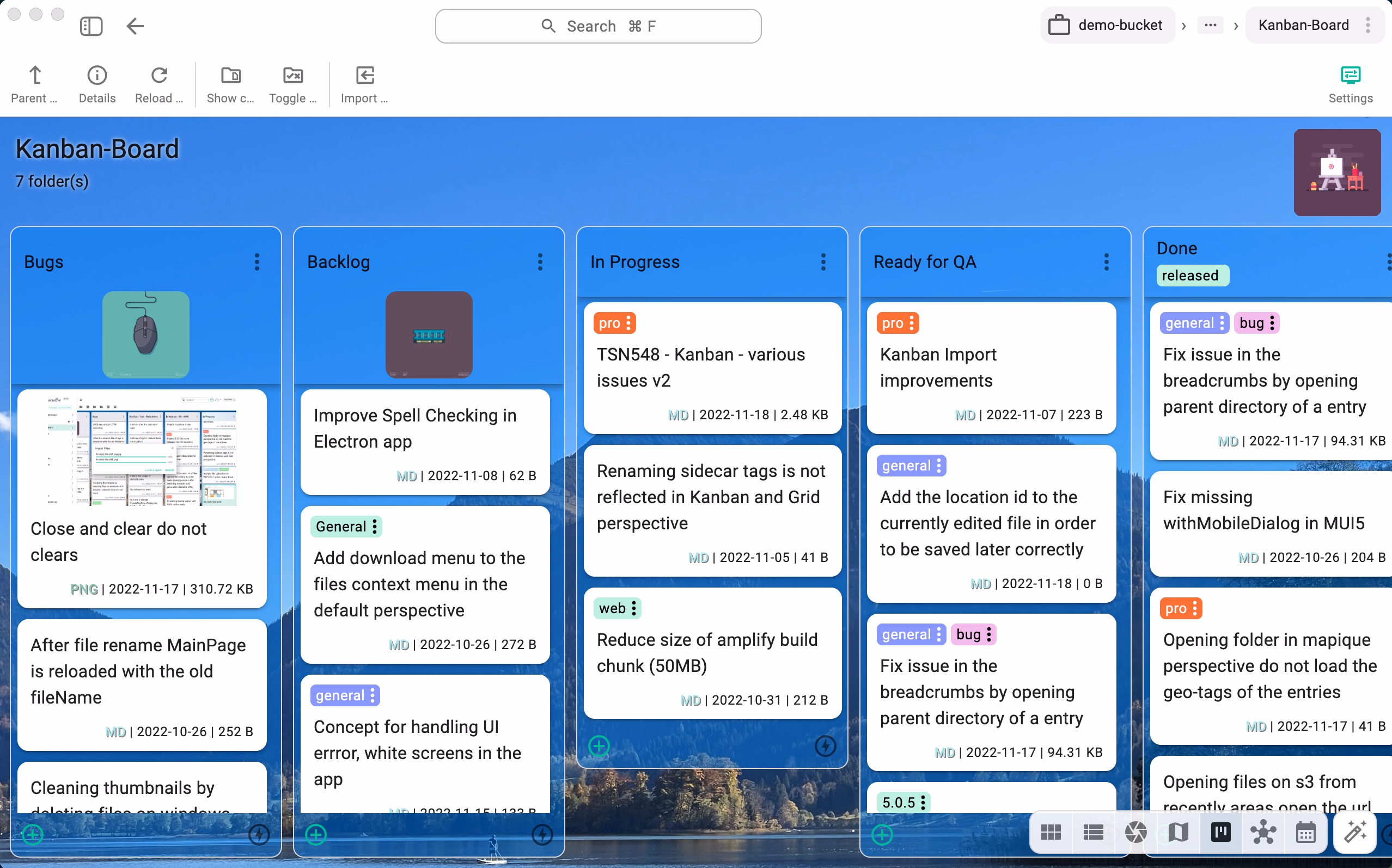 Kanban perspective used for software development